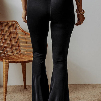 Black V Shape High Waist Flared Leggings Pants