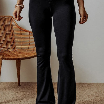 Black V Shape High Waist Flared Leggings Pants