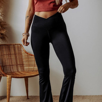 Black V Shape High Waist Flared Leggings Pants