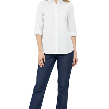 Womens Regular Fit 3/4 Sleeve Button Down Collared Camp Shirt