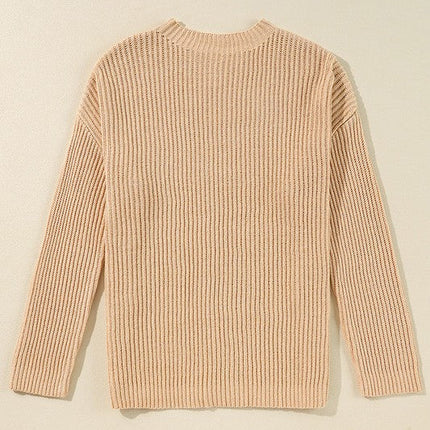 Women Knit Drop Shoulder Side Slits Loose Sweater