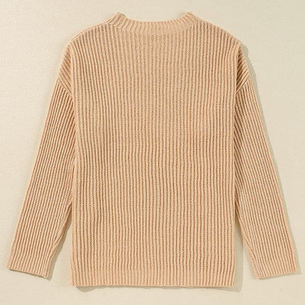 Women Knit Drop Shoulder Side Slits Loose Sweater