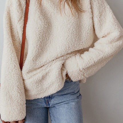 Women Solid Fleece High Neck Pullover Sweatshirt
