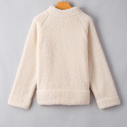 Women Solid Fleece High Neck Pullover Sweatshirt