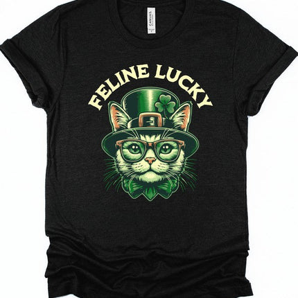 Feline Lucky Graphic Crew Neck Tee