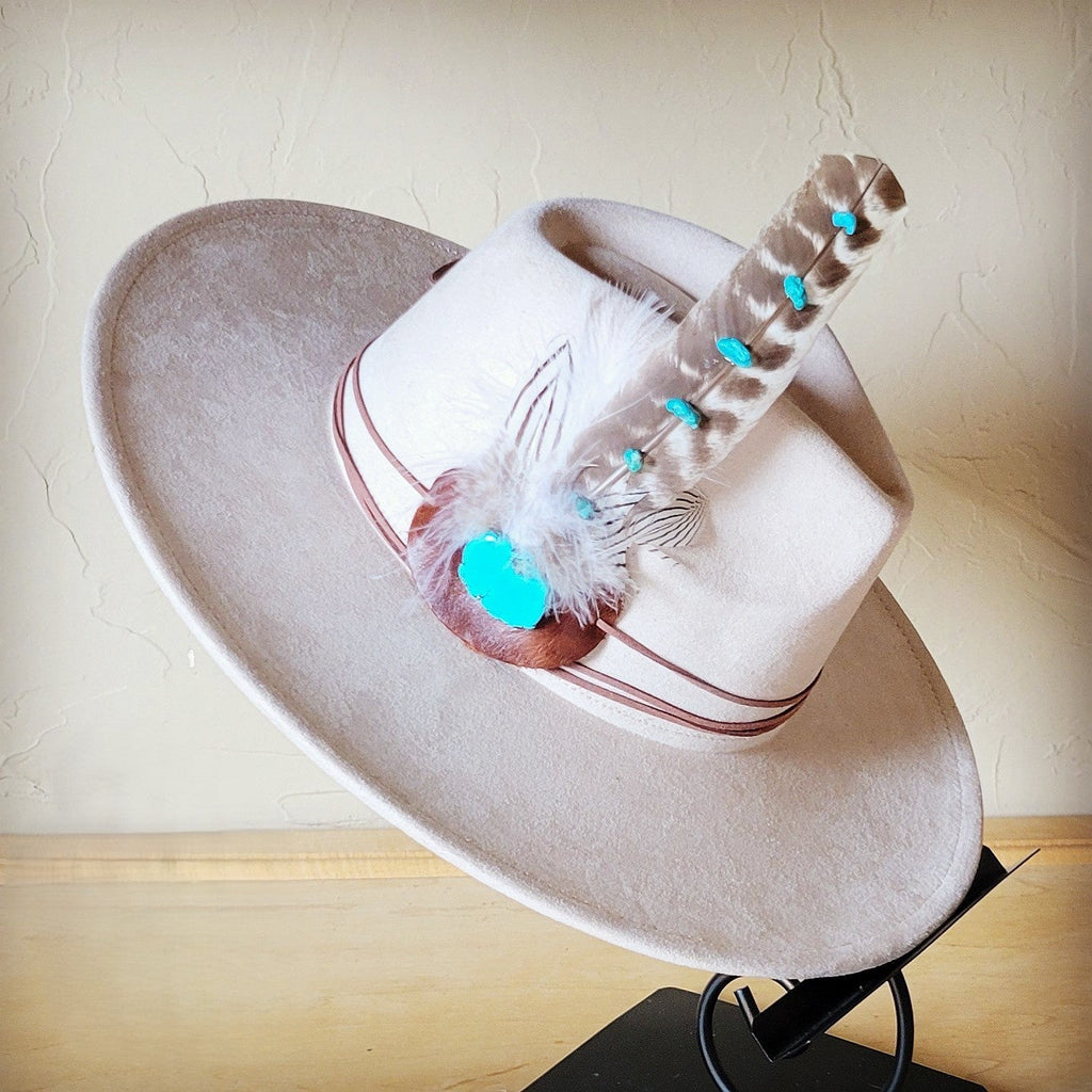 Turquoise Accent Turkey Feather Hat Band + Choice of Hat 986j