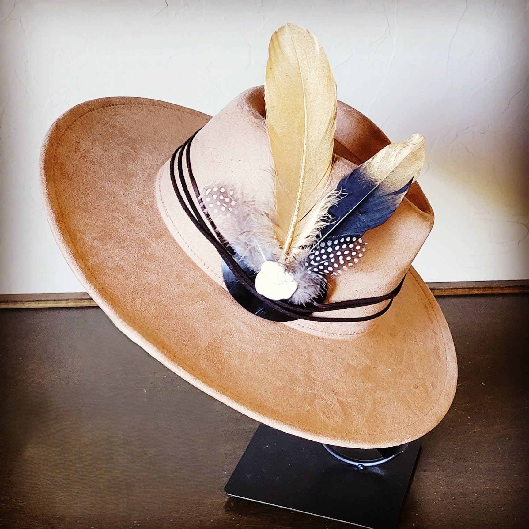 Black Gold Feather & Turquoise Slab Hat Band + Choice of Hat 986b