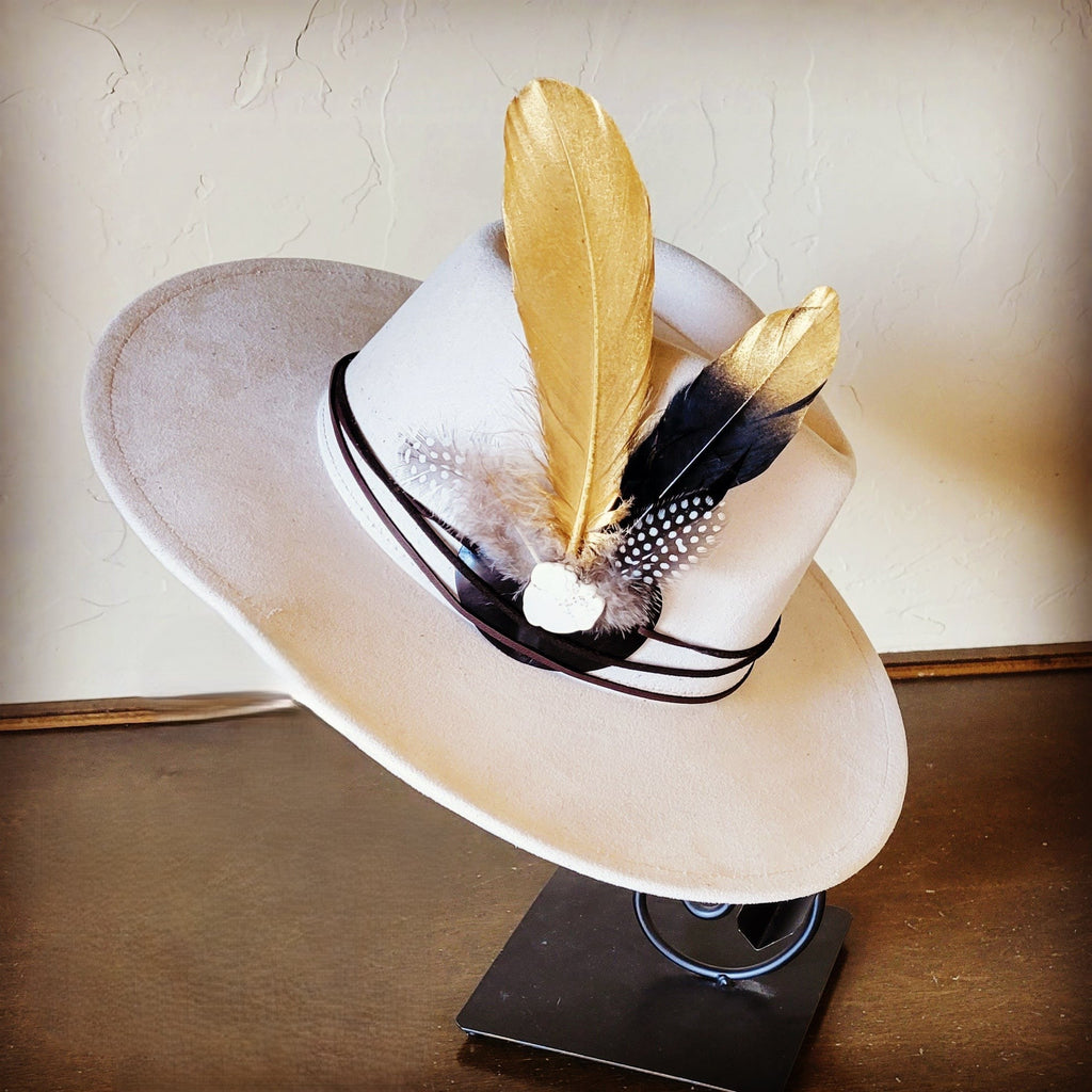 Black Gold Feather & Turquoise Slab Hat Band + Choice of Hat 986b