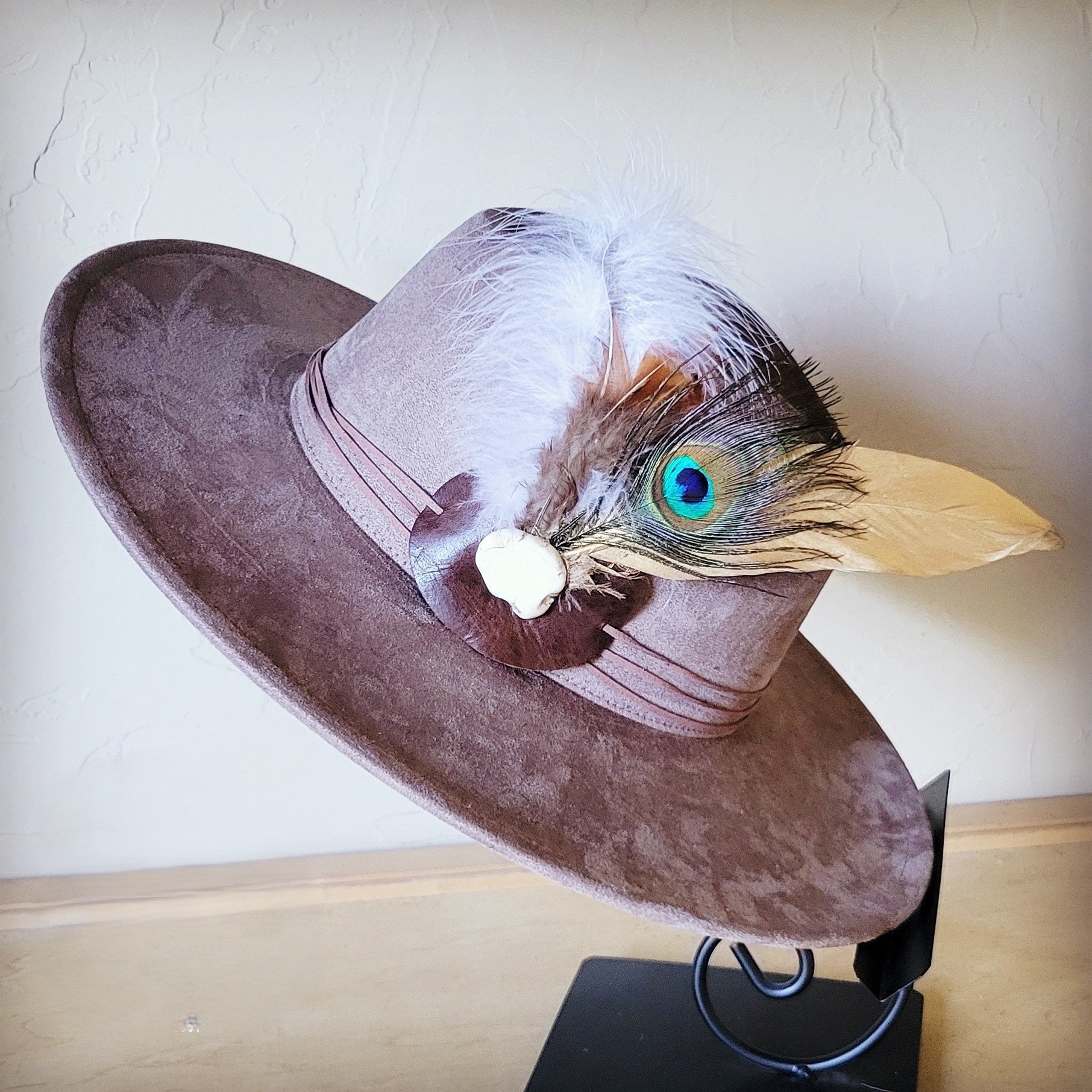 Peacock Gold Feather & Turquoise Slab Hat Band + Choice of Hat 985v