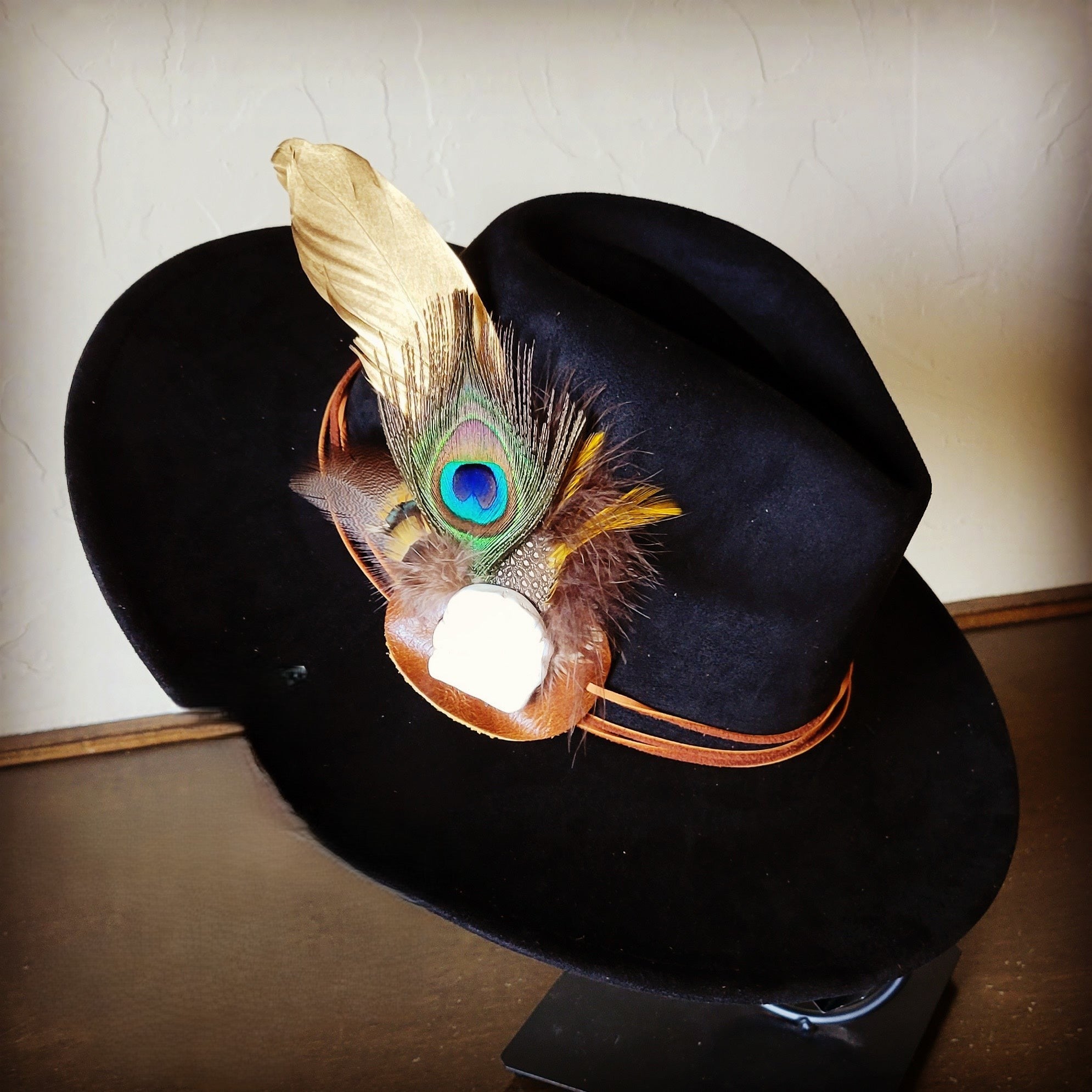 Peacock Gold Feather & Turquoise Slab Hat Band + Choice of Hat 985v