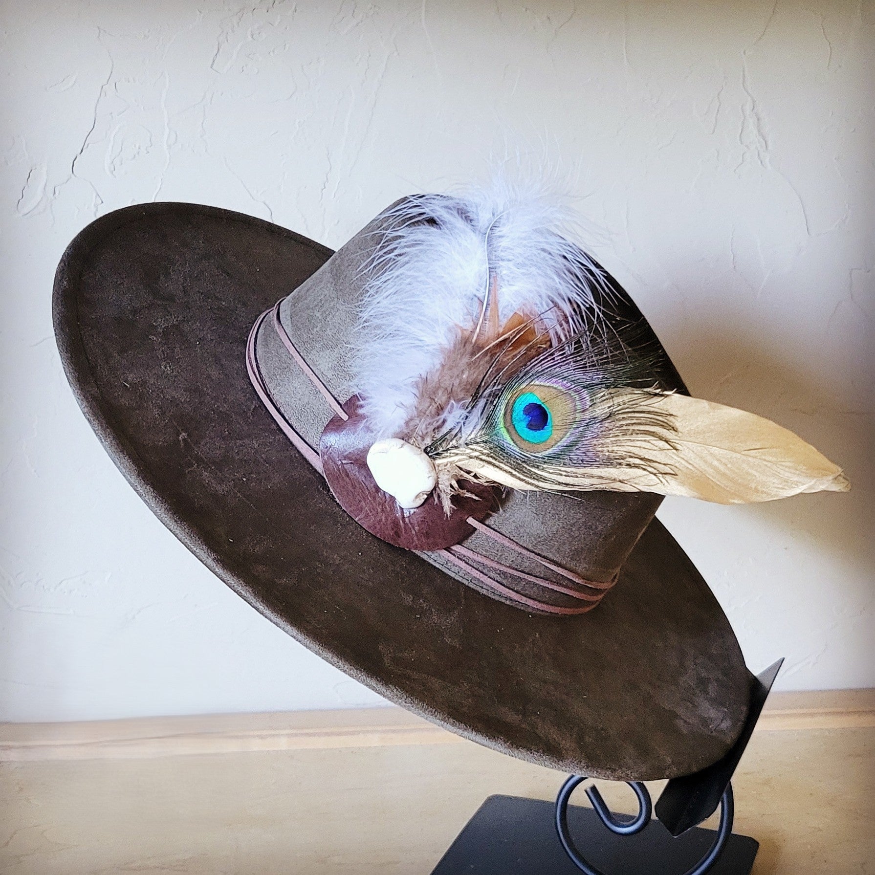 Peacock Gold Feather & Turquoise Slab Hat Band + Choice of Hat 985v