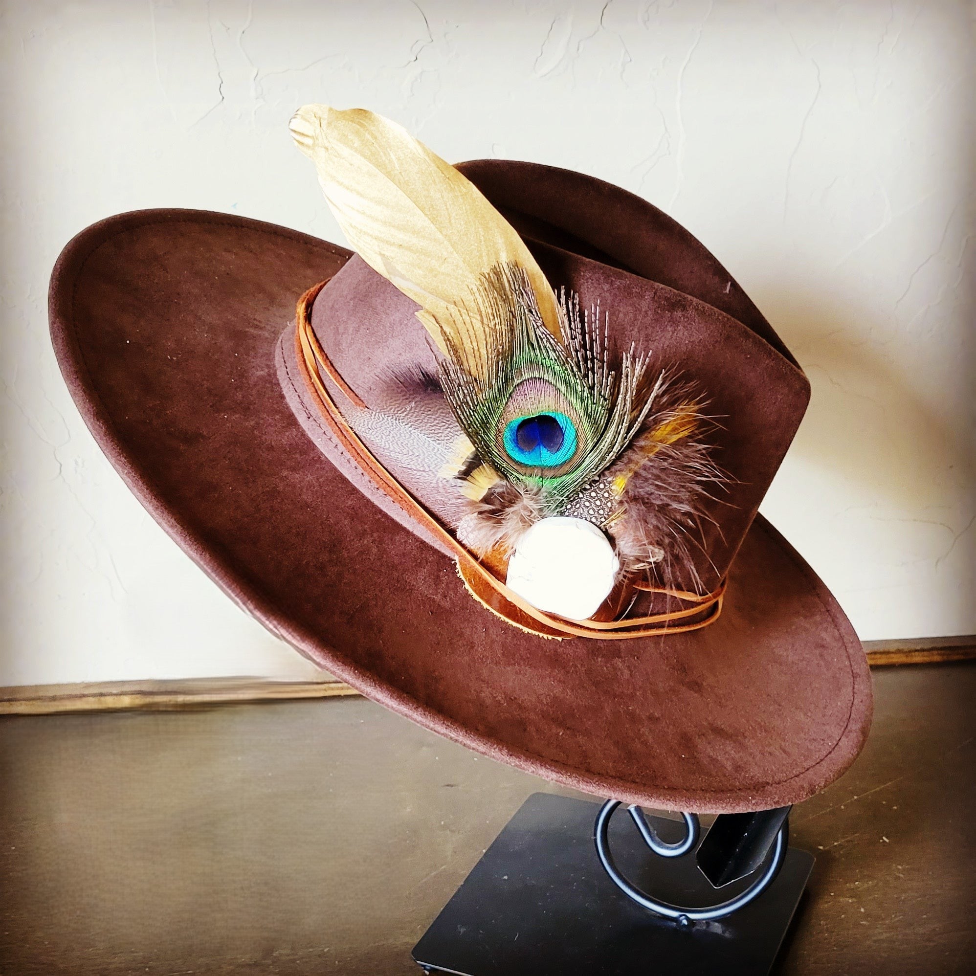 Peacock Gold Feather & Turquoise Slab Hat Band + Choice of Hat 985v