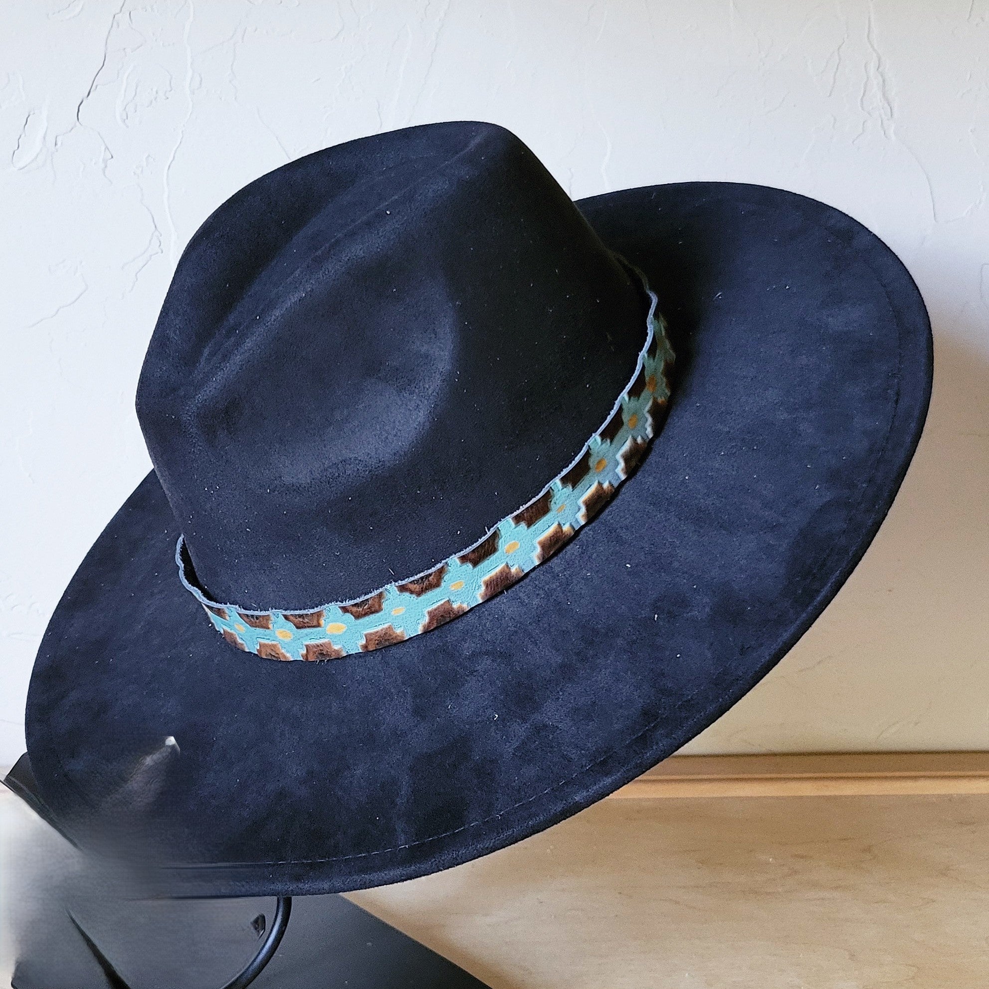 Blue Navajo Western Leather Band w/ Choice of Boho Hat 984x