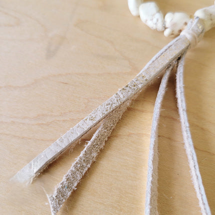 **White Turquoise Beaded Bracelet w/ Leather Tassel 810i