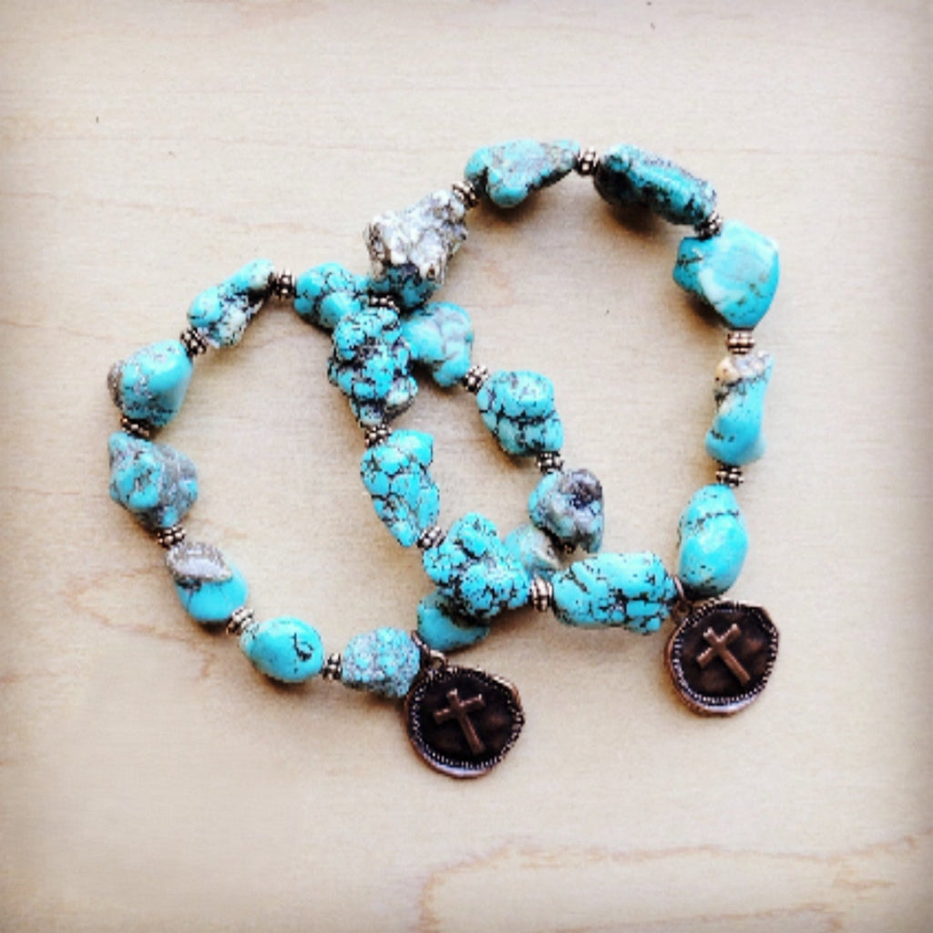 Chunky Blue Turquoise Beaded Bracelet 809o