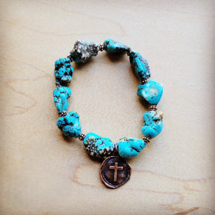 Chunky Blue Turquoise Beaded Bracelet 809o