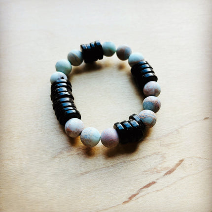 **Frosted Aqua Terra and Wood Stretch Bracelet (808y)
