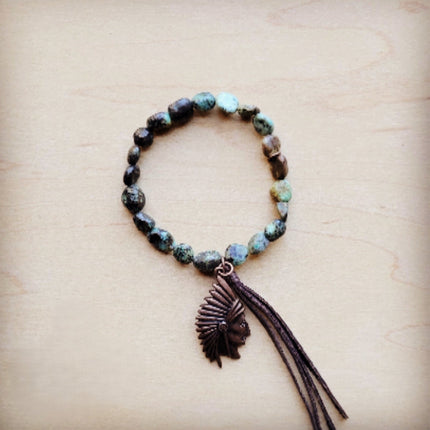 **Natural Turquoise Stretch Bracelet w/ Indian Charm 809u