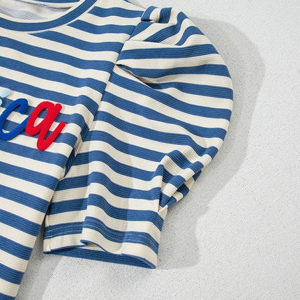 Stripe America Cursive Graphic Puff Sleeve T-shirt