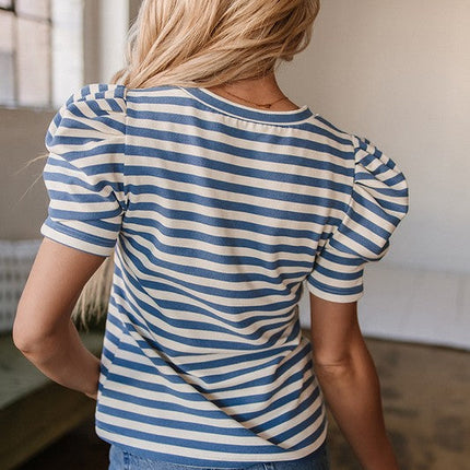 Stripe America Cursive Graphic Puff Sleeve T-shirt