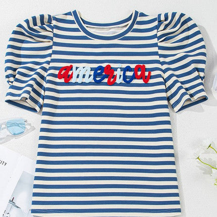 Stripe America Cursive Graphic Puff Sleeve T-shirt
