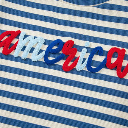 Stripe America Cursive Graphic Puff Sleeve T-shirt