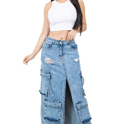 WOMEN FASHION LONG MAXI DENIM SKIRT