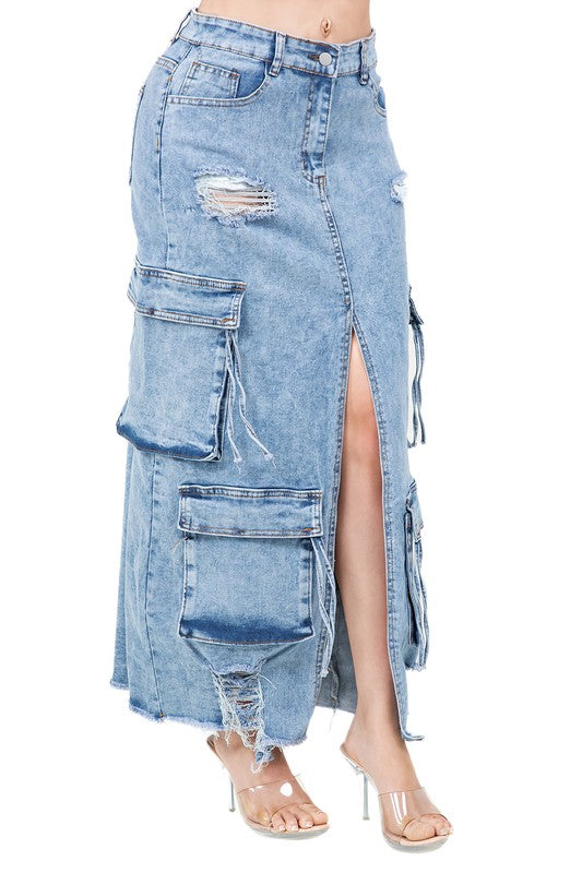 WOMEN FASHION LONG MAXI DENIM SKIRT