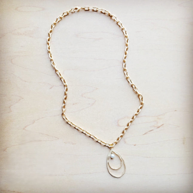 Matte Gold Necklace w/ Matte Gold Pearl Pendant 259o