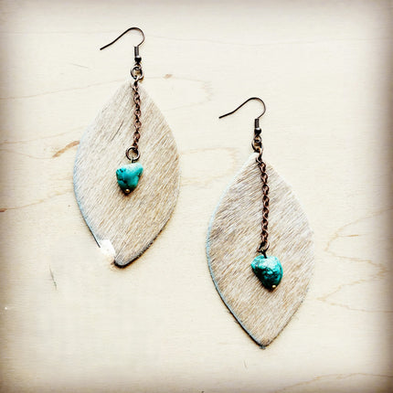 Leather Oval w/ Turquoise Drop in Light Hair-on-Hide 218d