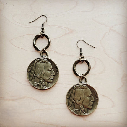 Antique Gold Indian Buffalo Head Earrings 221f