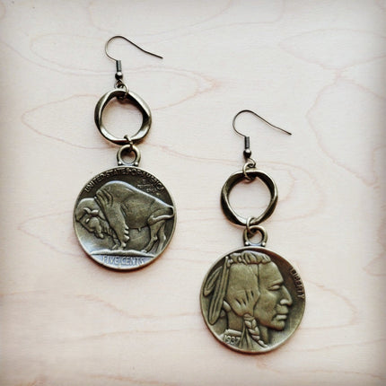 Antique Gold Indian Buffalo Head Earrings 221f