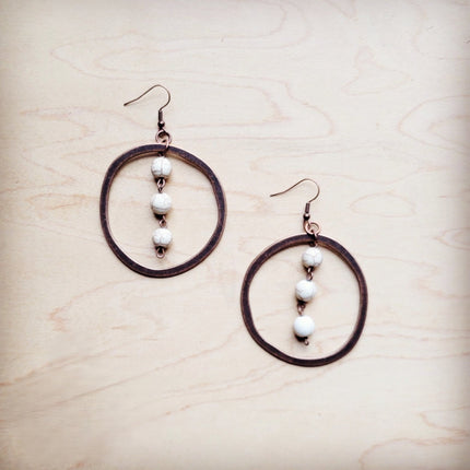 Western Copper Hoop Earrings w/ White Turquoise Beads 224g