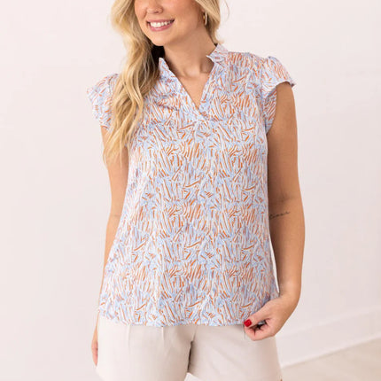 Abstract Blue & Orange Blouse