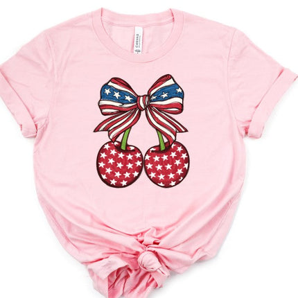 Red White and Blue Patriotic Cherries Tee Shirt