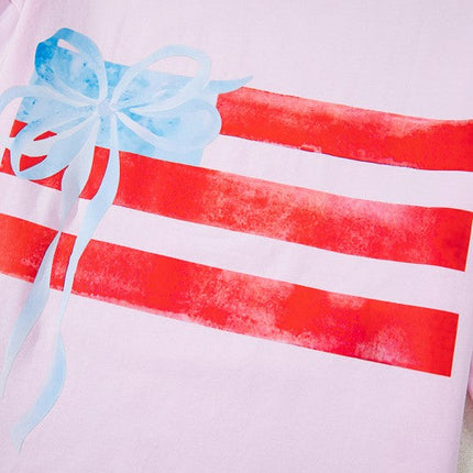 Women Flag Bow Graphic Crewneck Tee