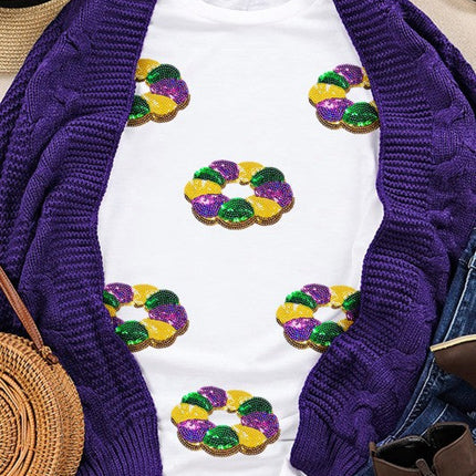 Mardi Gras Pattern Crew Neck Short Sleeve Top
