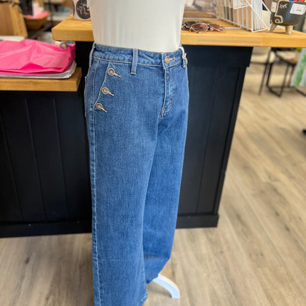 Dark High Rise Wide Leg Drape Denim