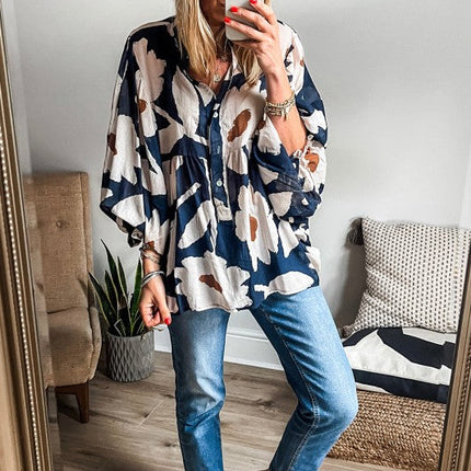 Vintage 60s Flower Frill Neck Loose Blouse