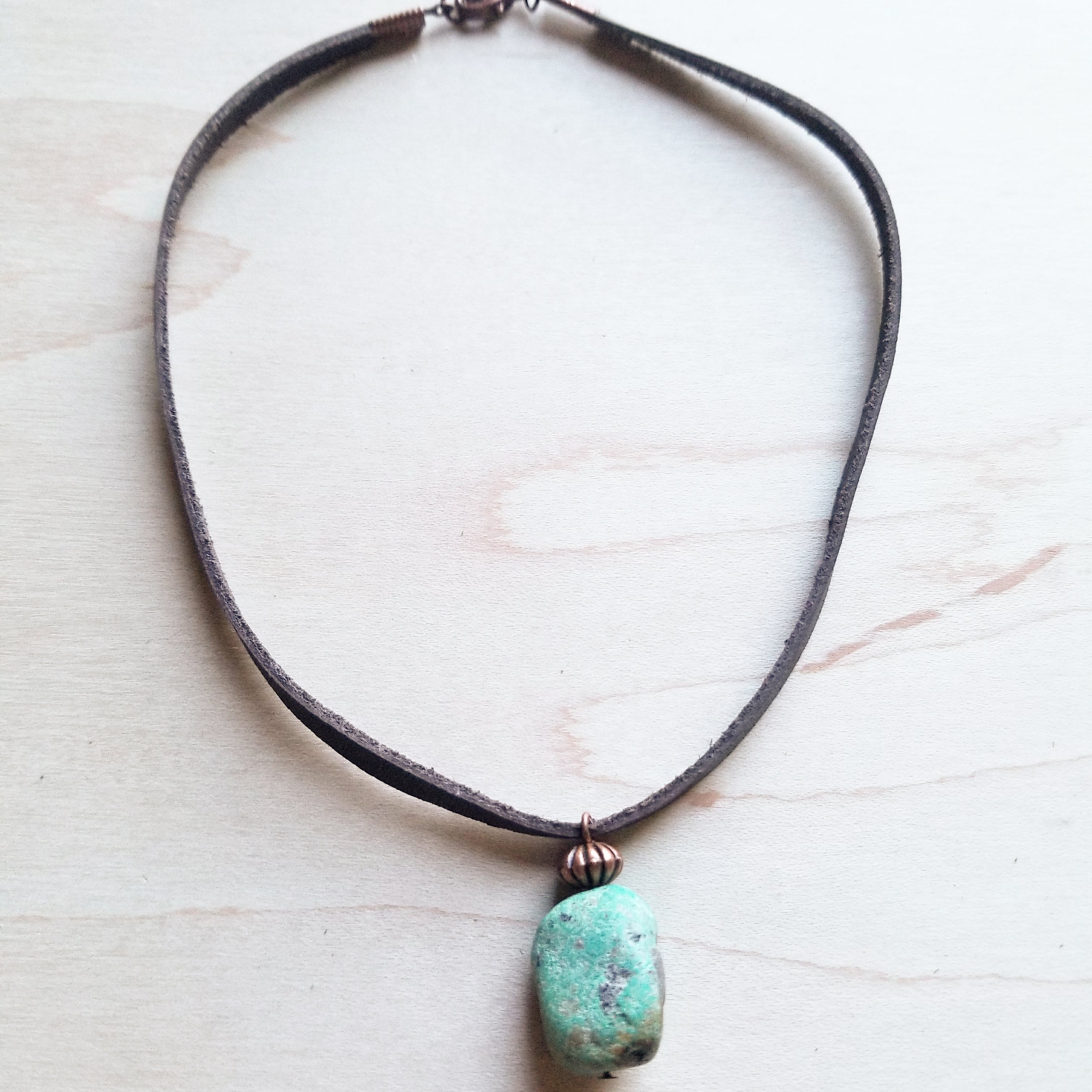 Leather Choker with Genuine Natural Turquoise Accent 242z