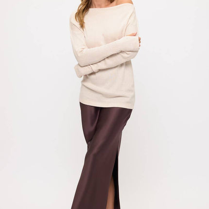 Oatmeal Color Off The Shoulder Sweater