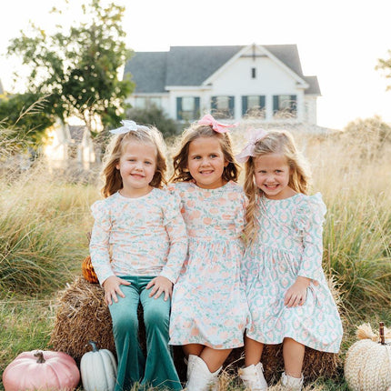 Pumpkin Kisses, Harvest Wishes 3/4 Sleeve Ruffle Twirl Dress