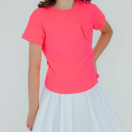 Neon Pink Ruffle Pocket Tee