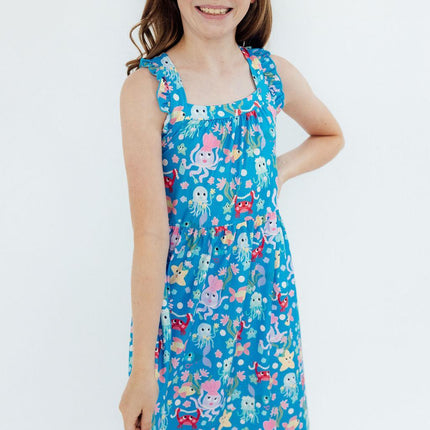 Jellyfish Jamboree Ruffle Cross Back Dress