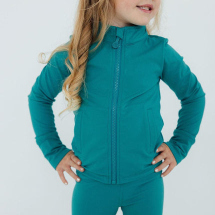 Turbo Teal Full-Zip Ruffle Active Jacket