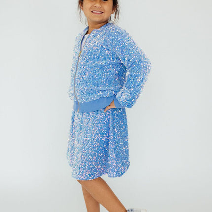 Light Blue Velvet Sequin Twirl Skort