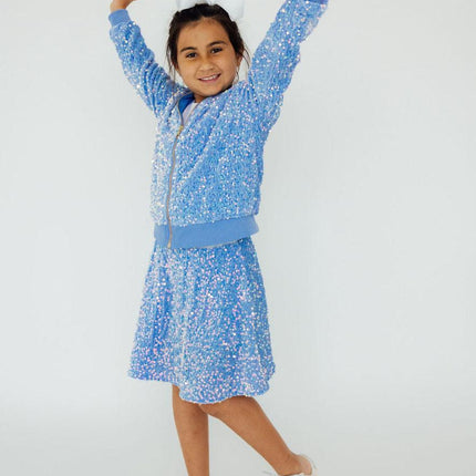 Light Blue Velvet Sequin Twirl Skort