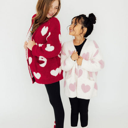 Coconut/Light Pink Heart Cozy Cardigan