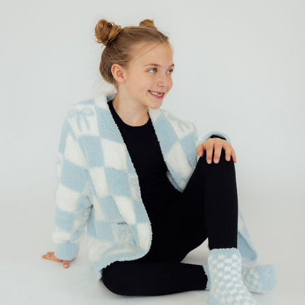 Light Blue Checker Cozy Socks