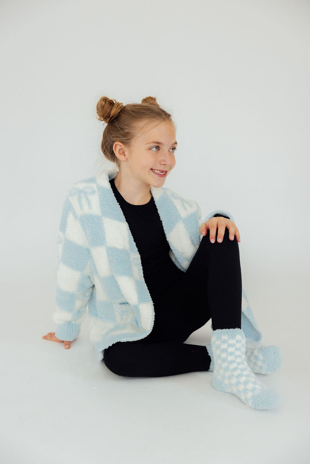 Light Blue Checker Cozy Socks